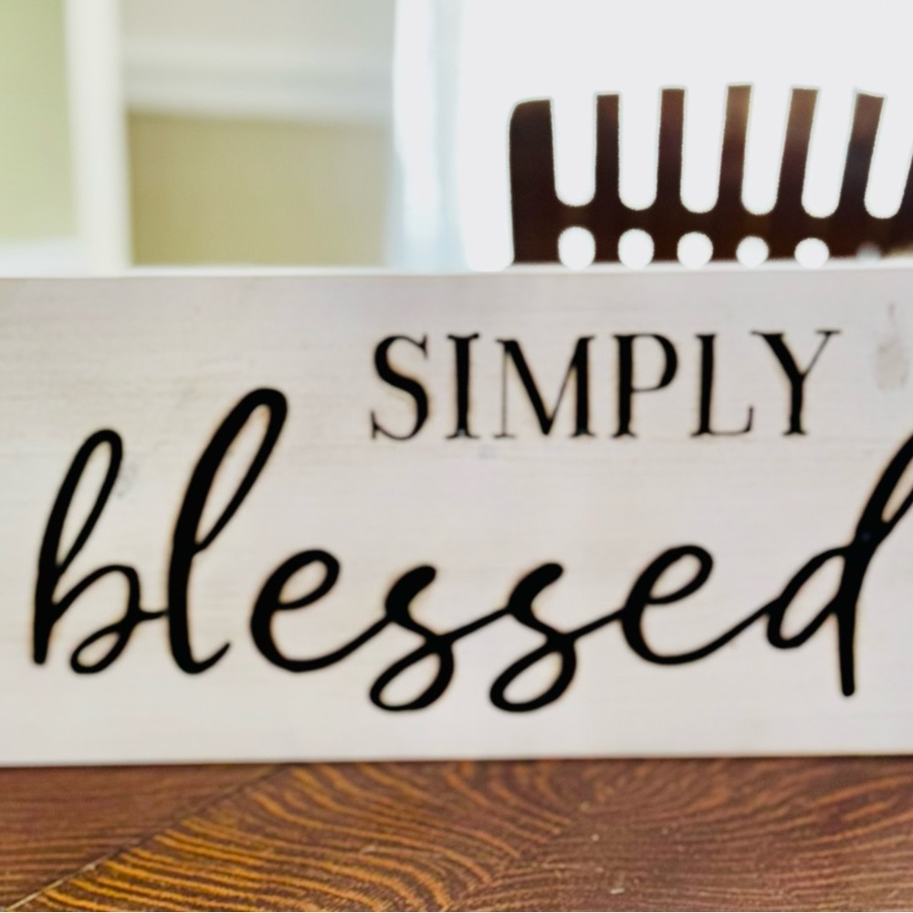 “SIMPLY BLESSED” Distressed, Wooden, Engraved Home Decor Sign…